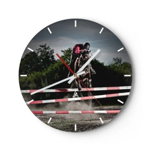 Vægur, Uret - En hest, der springer, under en ridekonkurrence - 30x30cm - Sammen om sejren - Moderne vægdekoration til stue, køkken og soveværelse ARTTOR