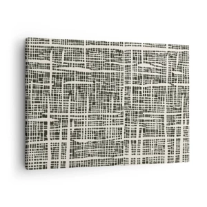 Lærredstryk - Billede på lærred - Et geometrisk mønster, der ligner et gitter på en lys baggrund - 70x50cm - En sammensætning vævet - Moderne vægdekoration til stue og soveværelse ARTTOR