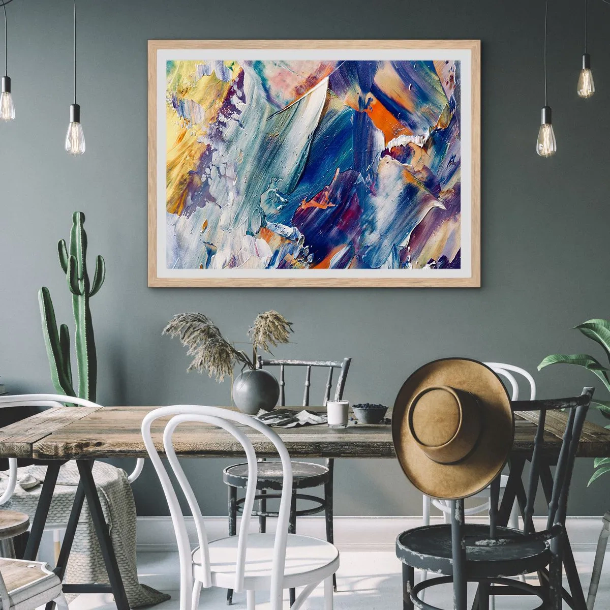 Plakat i ramme af lyst egetræ - Forvirring af farver - 70x50 cm