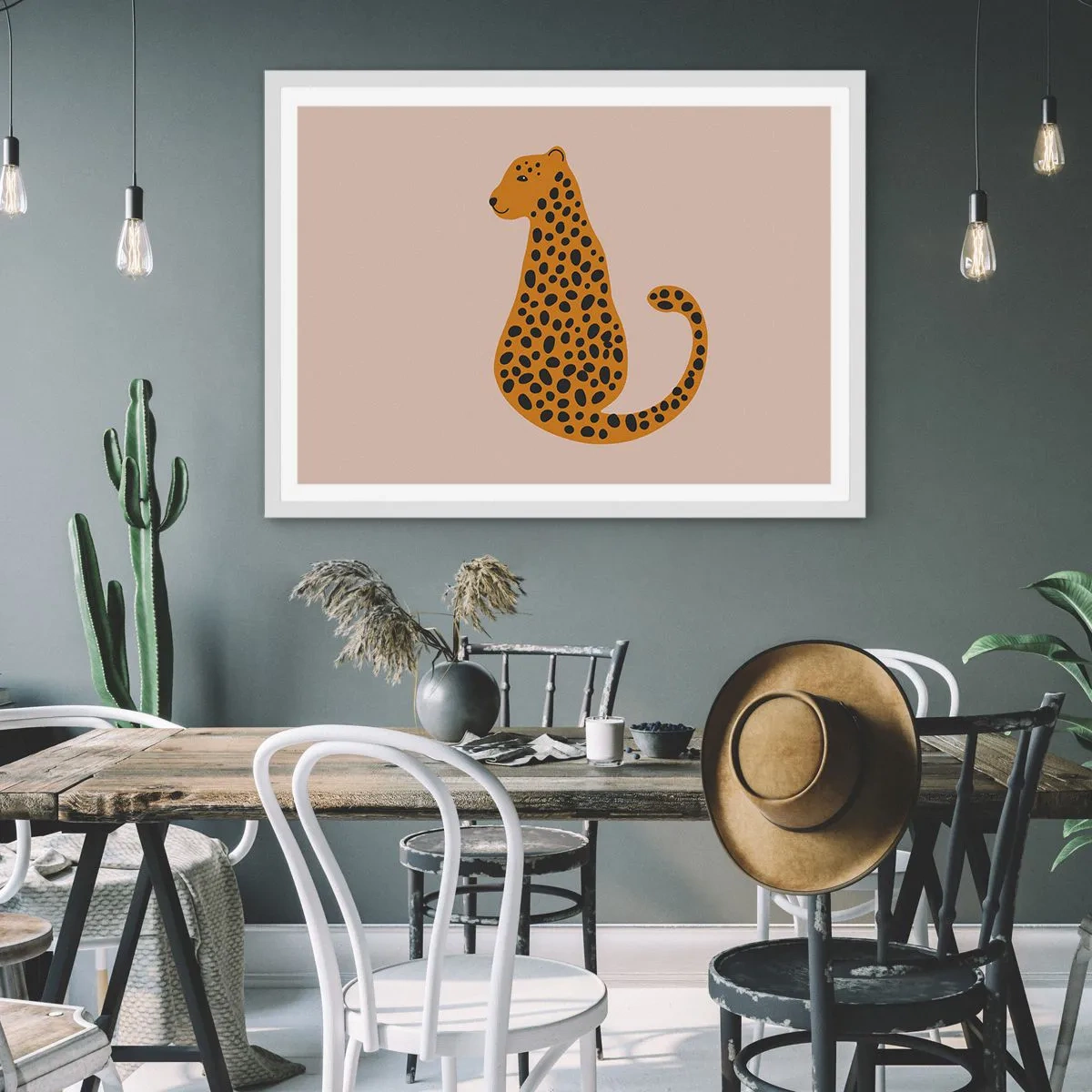 Plakat i hvid ramme - Leopardprint er et moderigtigt mønster - 50x40 cm
