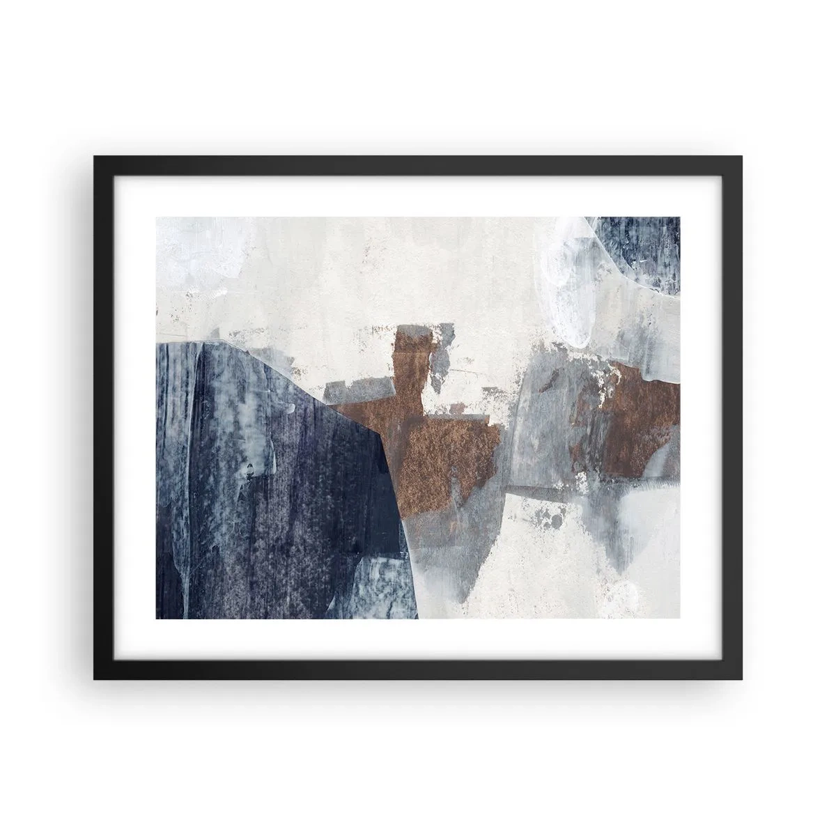 Plakat i sort ramme - Blåbrune former - 50x40 cm