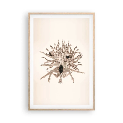 Plakat i ramme af lyst egetræ - Blomstrende i dans - 61x91 cm