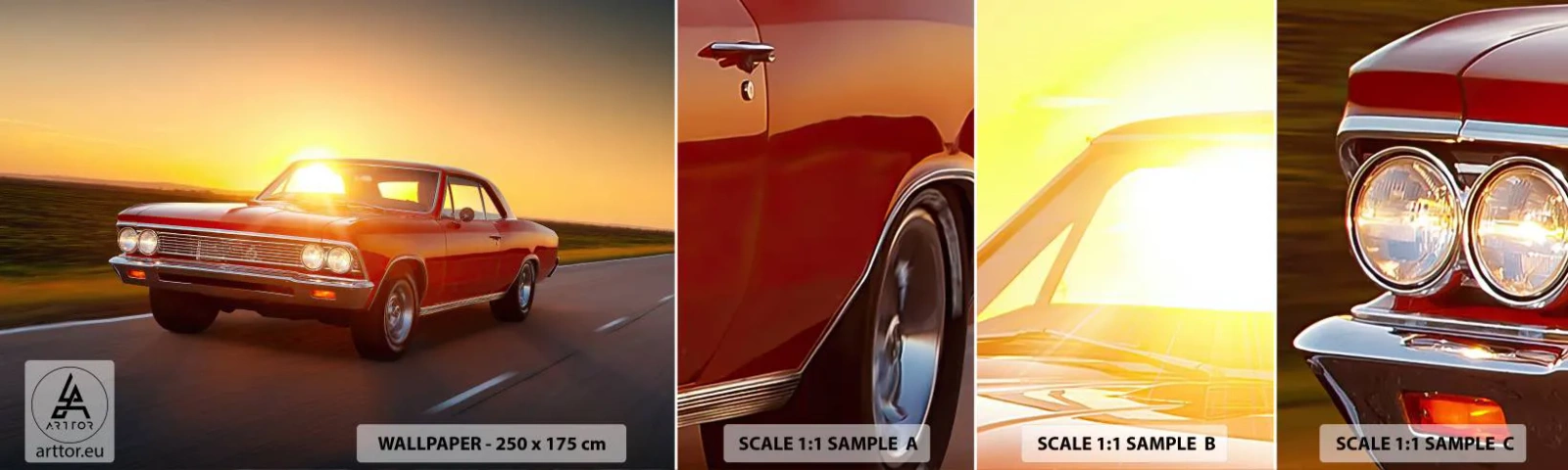 Prøve Fototapet Selvklæbende Deluxe Sticker - Begæret er rødt - Bil, Rejse, Årgang - 100x30 cm