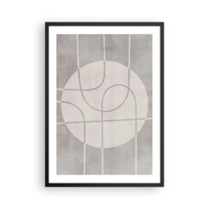Plakat i sort ramme - Geometriske linjer og en cirkel i grå nuancer - 50x70cm - Cirkulær og lige frem - Moderne vægdekoration til stue og soveværelse ARTTOR