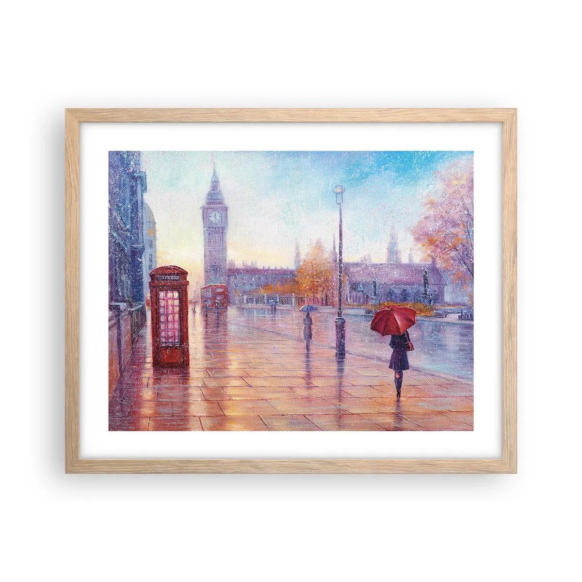 Plakat i ramme af lyst egetræ - En efterårsdag i London - 50x40 cm