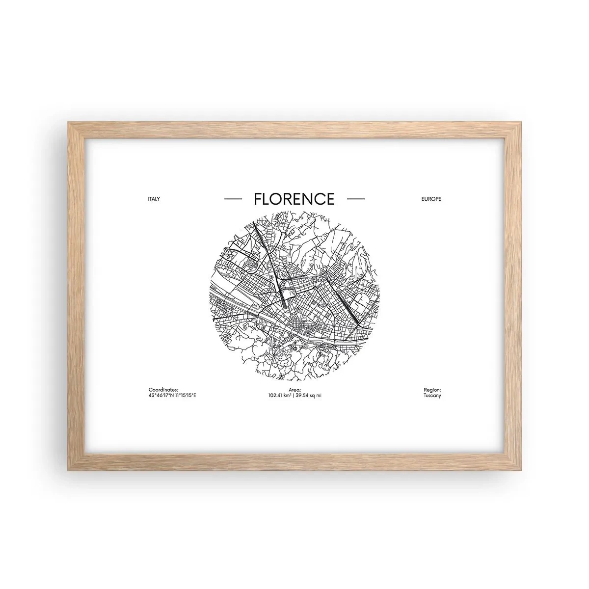 Plakat i ramme af lyst egetræ - Anatomi af Firenze - 40x30 cm