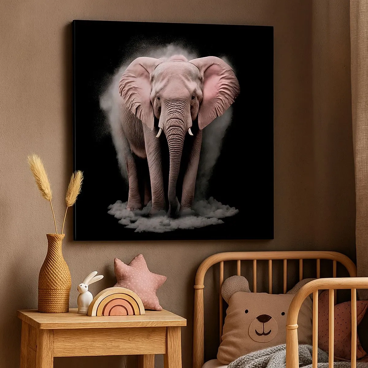 Lærredstryk - Billede på lærred - Tænk ikke på en lyserød elefant! - 30x30 cm