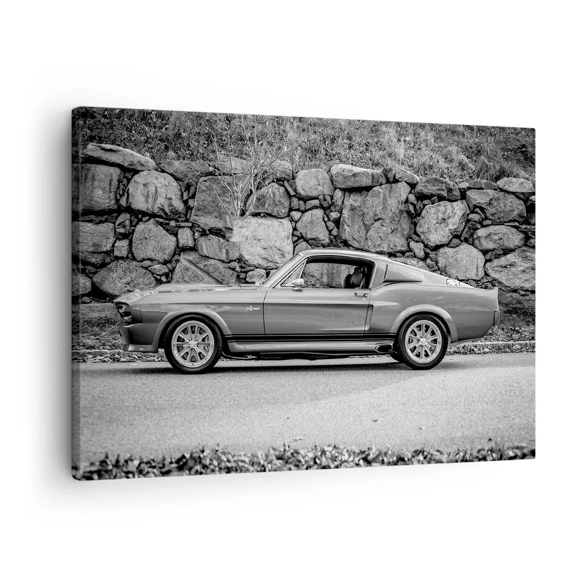 Lærredstryk - Billede på lærred - Sort-hvidt foto af en klassisk bil - 70x50cm - En legende fra 1960'erne. - Moderne vægdekoration til stue og soveværelse ARTTOR