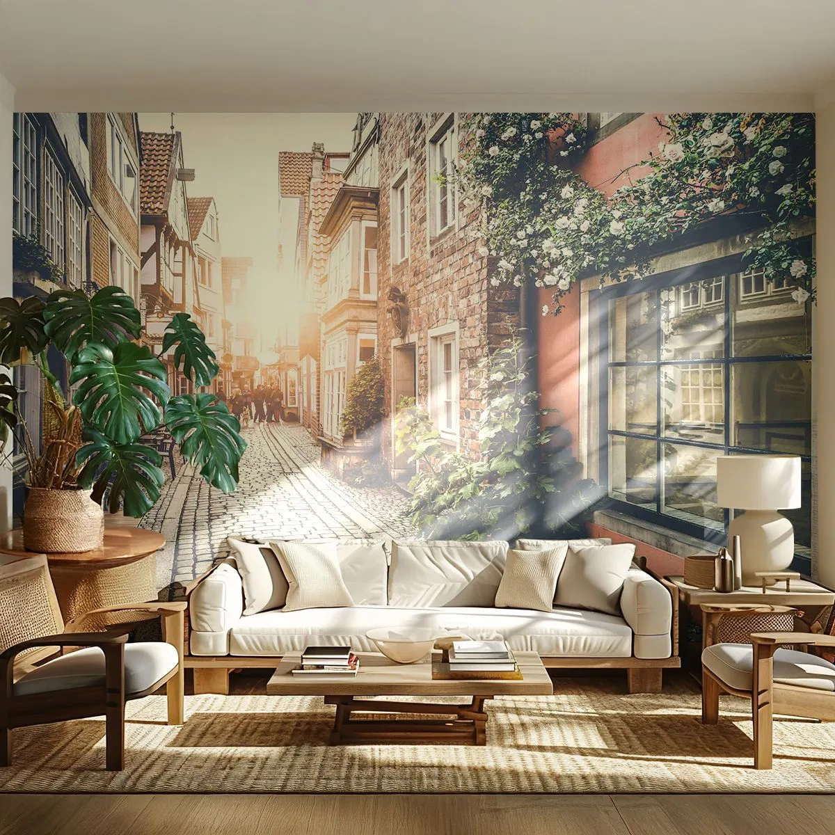Fototapet Premium Sand - En rosengyde i et lyserødt skær - By, Holland, Arkitektur - 100x70 cm