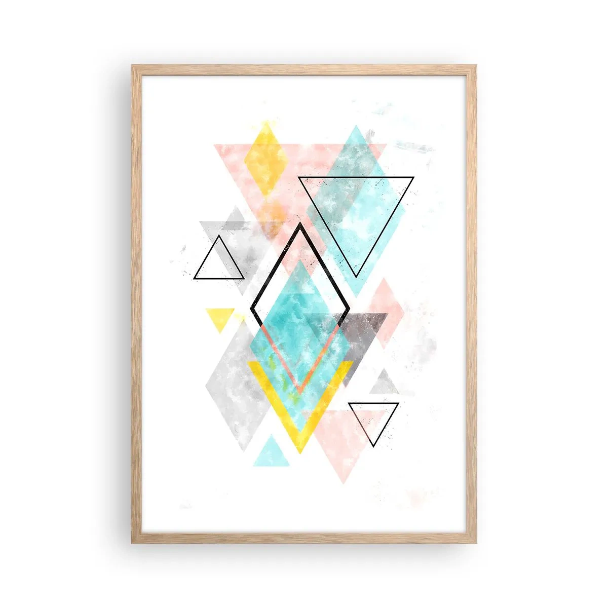 Plakat i ramme af lyst egetræ - Geometrisk leg - 50x70 cm