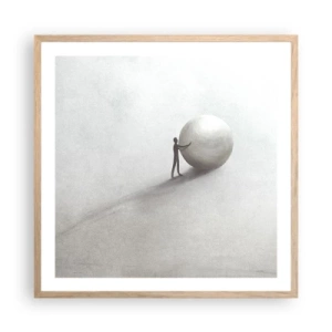 Plakat i ramme af lyst egetræ - Livets spil - 60x60 cm