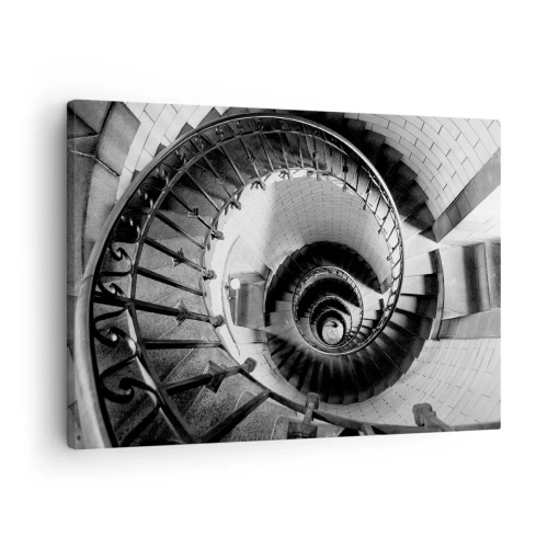 Lærredstryk - Billede på lærred - Sort-hvidt fotografi af en vindeltrappe set ovenfra - 70x50cm - Højt og højere - Moderne vægdekoration til stue og soveværelse ARTTOR
