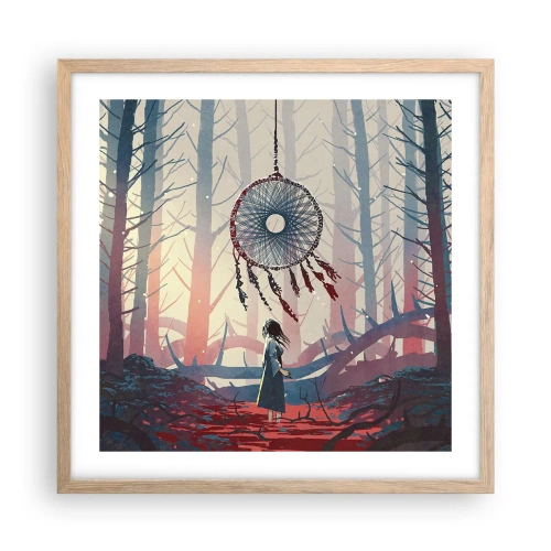 Plakat i ramme af lyst egetræ - Det hemmelige ritual for lykke - 50x50 cm