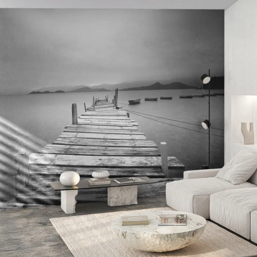 Fototapet Premium Sand - Ud over bjergene, hinsides havene - Landskab, træbro, Łódź - 350x256 cm