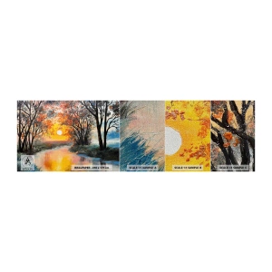 Prøve Fototapet Premium Sand - Efterårs atmosfære - Landskab, flod, Træer - 100x30 cm