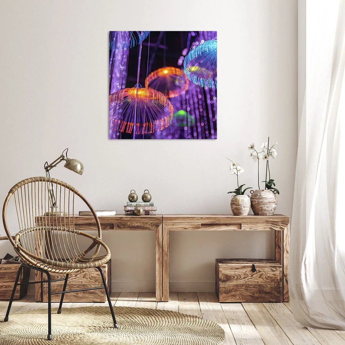 Lærredstryk - Billede på lærred - Lysende springvand - 50x50 cm