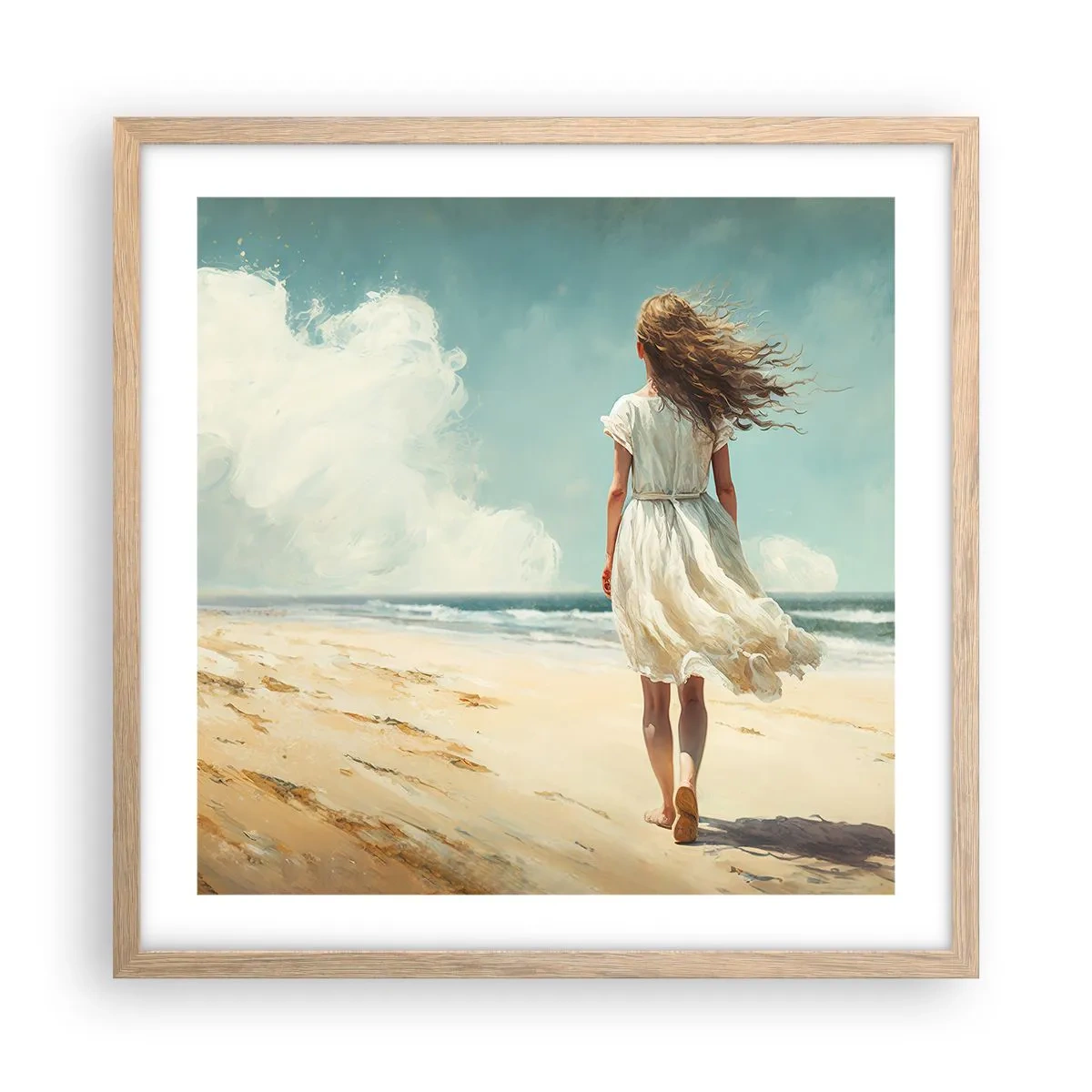 Plakat i ramme af lyst egetræ - At møde solen og vinden - 50x50 cm