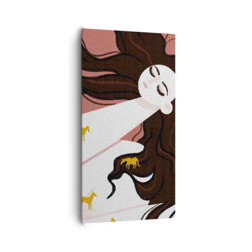 Lærredstryk - Billede på lærred - Drøm om en gylden hest - 65x120 cm