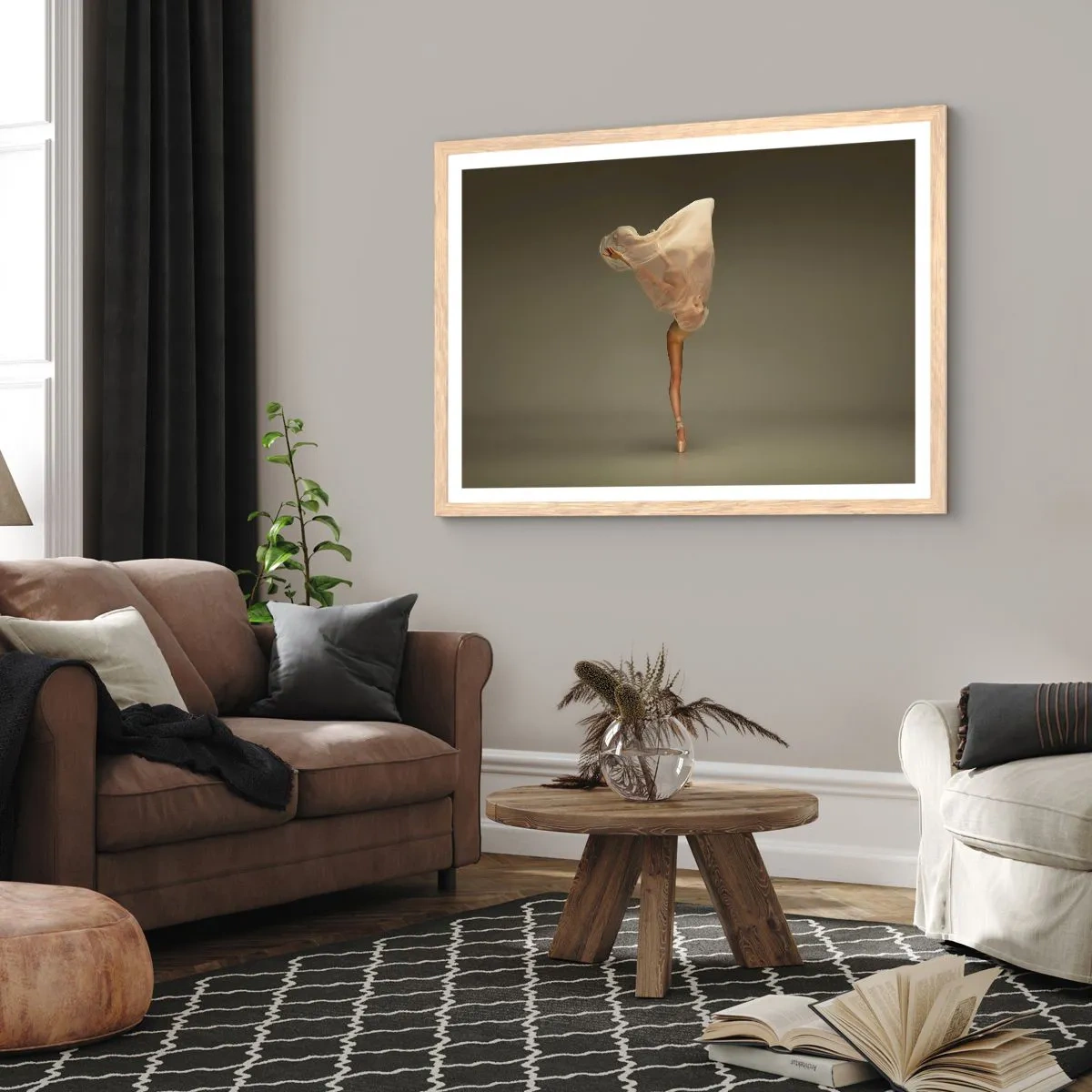 Plakat i ramme af lyst egetræ - Den er ved at flyve - 70x50 cm