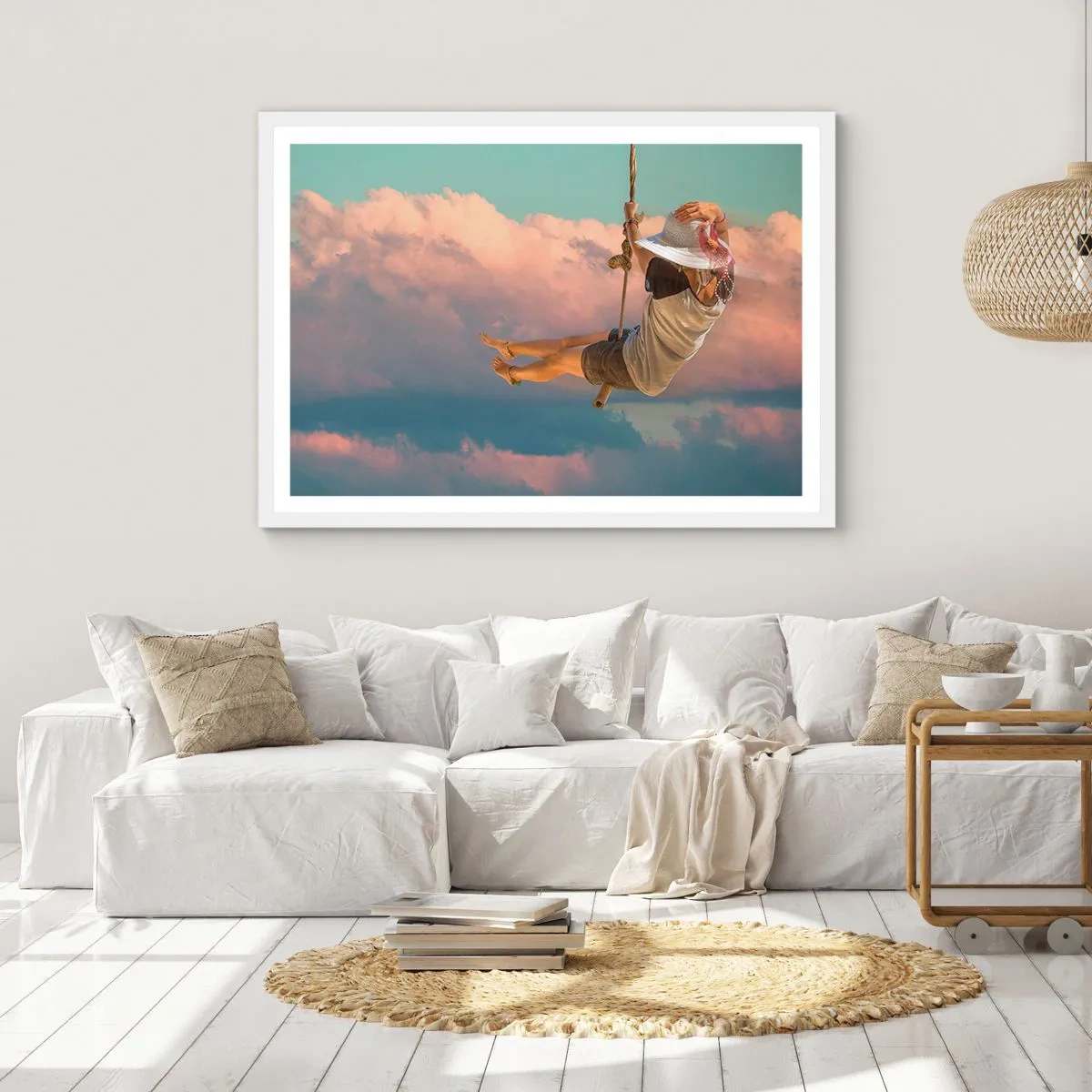 Plakat i hvid ramme - Sjov i skyerne - 91x61 cm