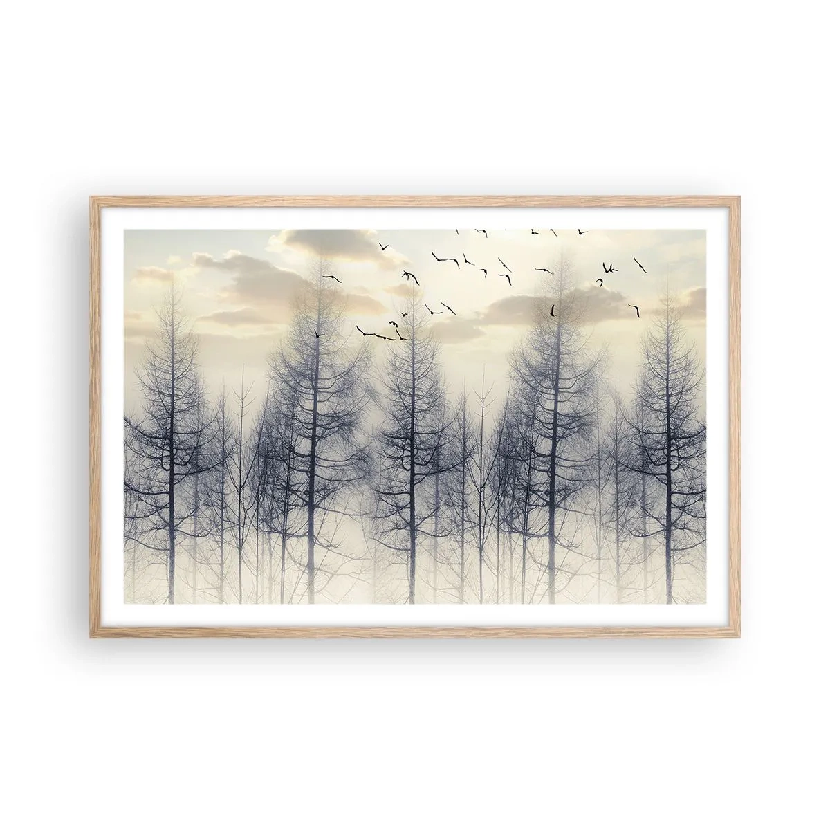 Plakat i ramme af lyst egetræ - Skovånder - 91x61 cm