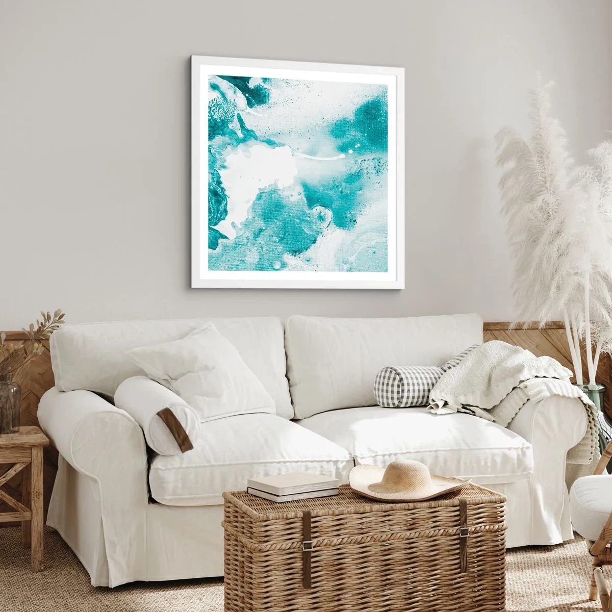 Plakat i hvid ramme - Blå oversvømmelsesflader - 30x30 cm