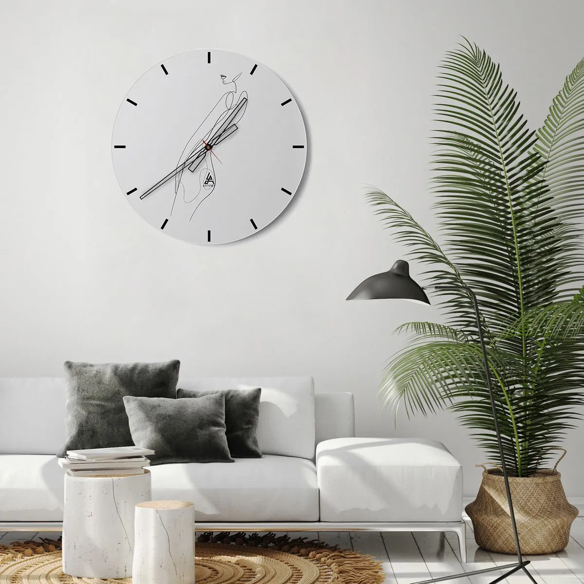 Vægur, Uret - Minimalistisk linje af en kvindelig silhuet på en hvid baggrund - 30x30cm - Næppe et løfte - Moderne vægdekoration til stue, køkken og soveværelse ARTTOR