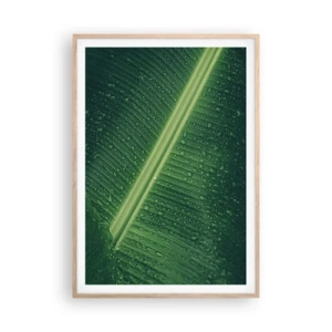 Plakat i ramme af lyst egetræ - Grøn struktur - 70x100 cm