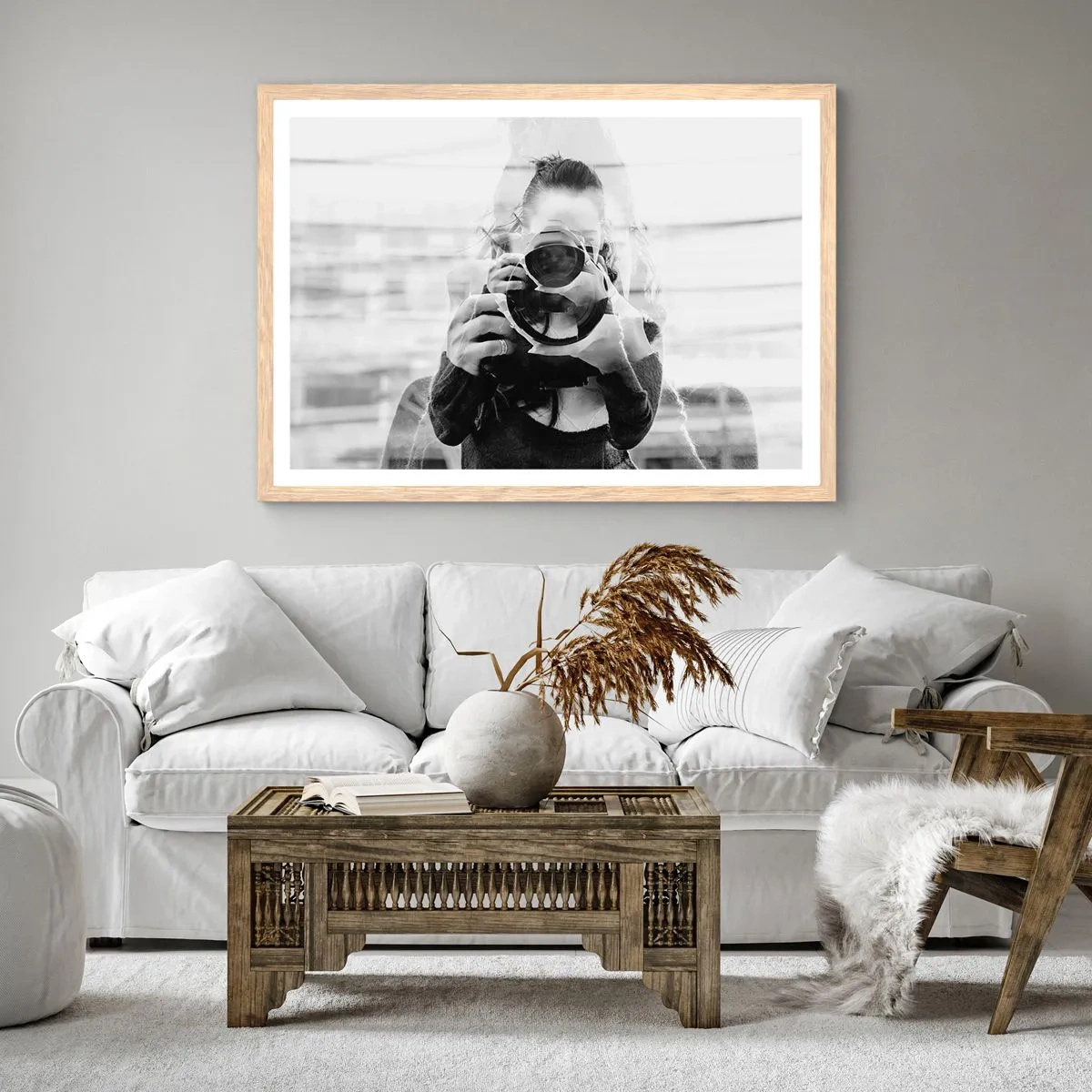 Plakat i ramme af lyst egetræ - Skaber og materiale - 50x40 cm