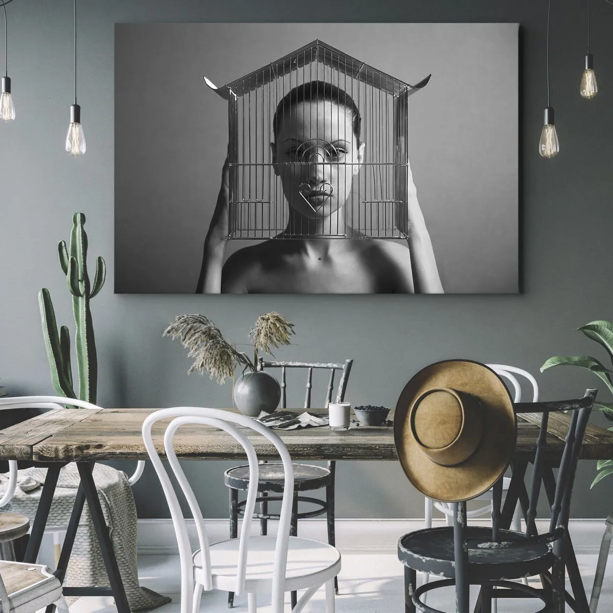 Lærredstryk - Billede på lærred - Et lidt surrealistisk portræt - 120x80 cm