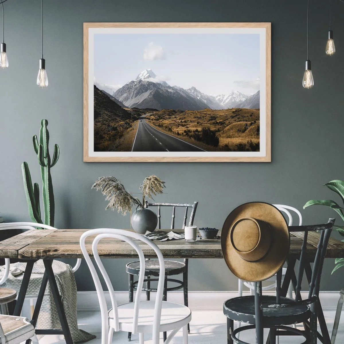 Plakat i ramme af lyst egetræ - Vejen til hjerte - 100x70 cm
