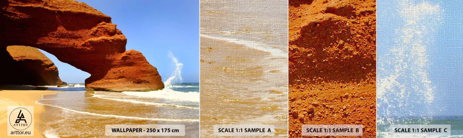 Prøve Fototapet Premium Canvas - Vand og vind i tusindvis af år - Landskab, Marokko, Ocean - 100x30 cm