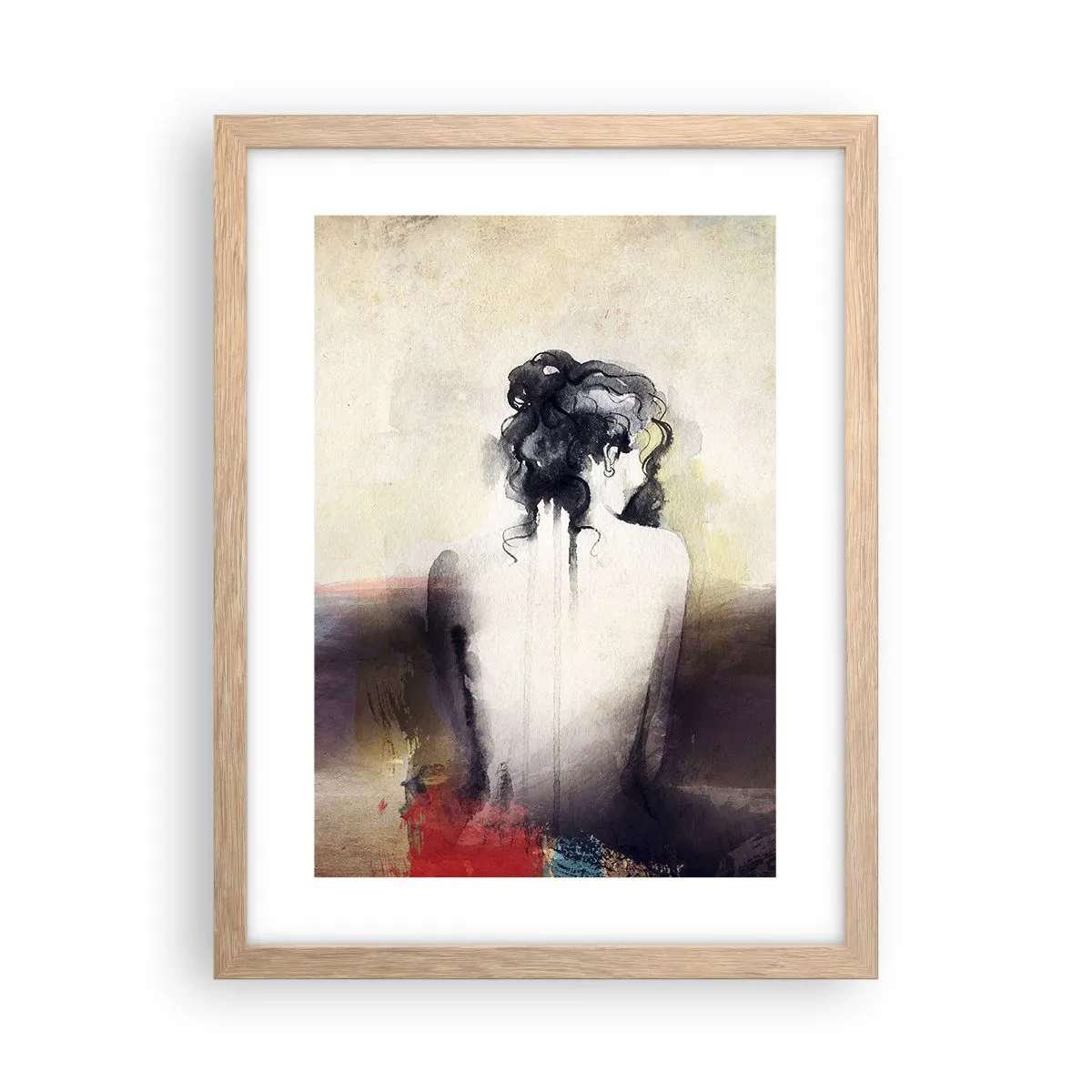 Plakat i ramme af lyst egetræ - Glatte linjer, ovale former - 30x40 cm