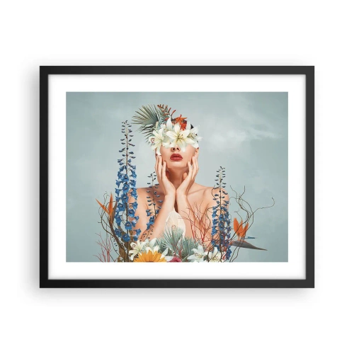 Plakat i sort ramme - Kvinde blomst - 50x40 cm