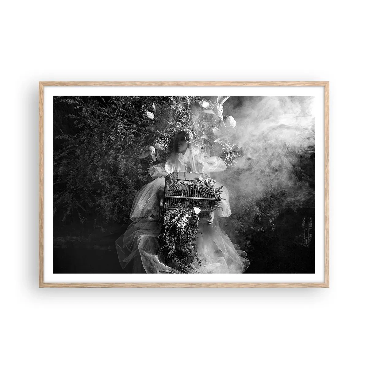 Plakat i ramme af lyst egetræ - Selve Moder - Naturen - 100x70 cm