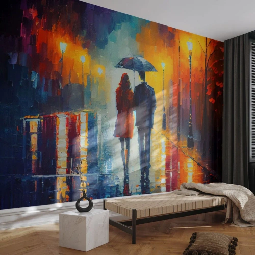 Fototapet Premium Canvas - Sammen - en farverig nat - Par, Romantisk, Gå - 350x256 cm