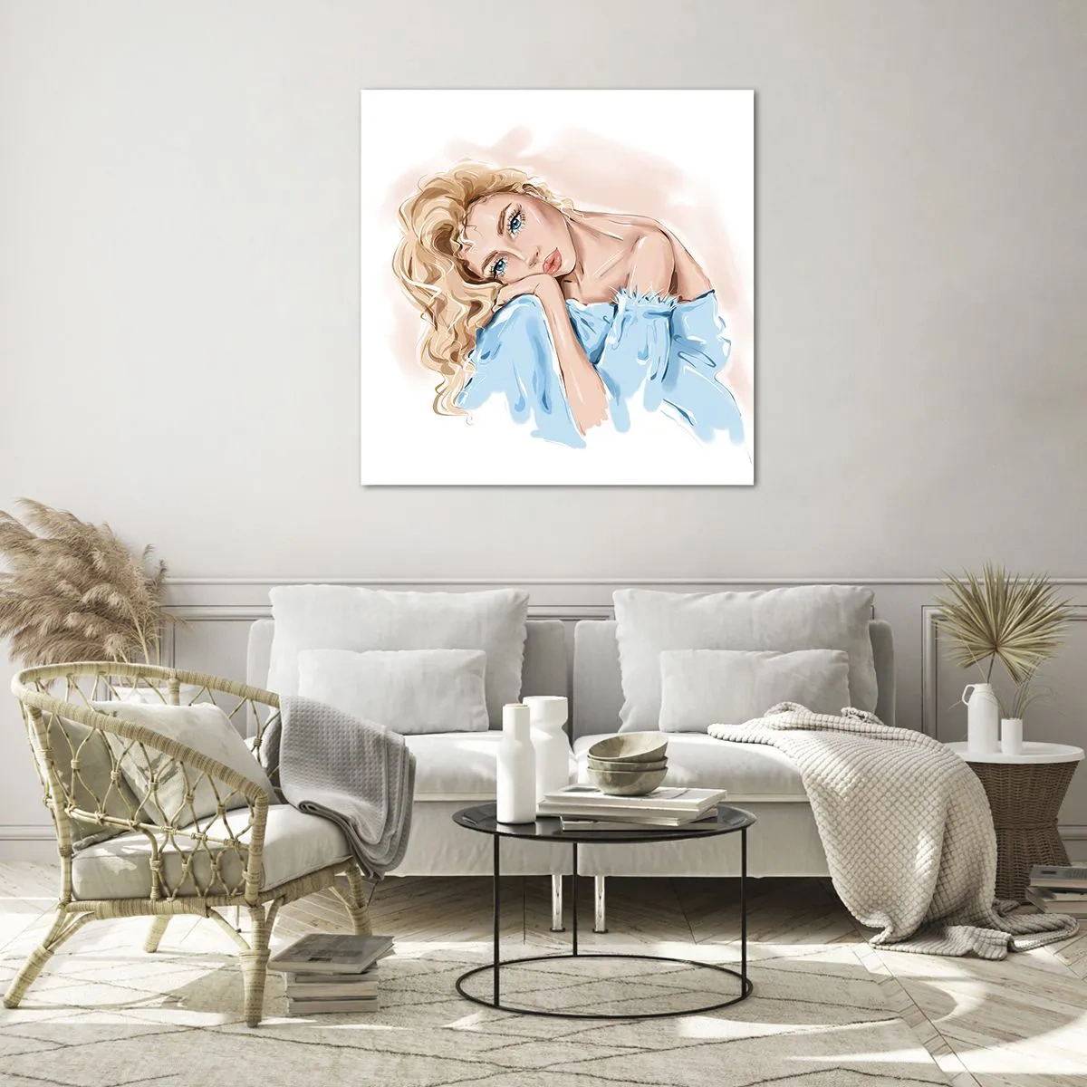 Billede på glas - Drømmende i blåt - 40x40 cm