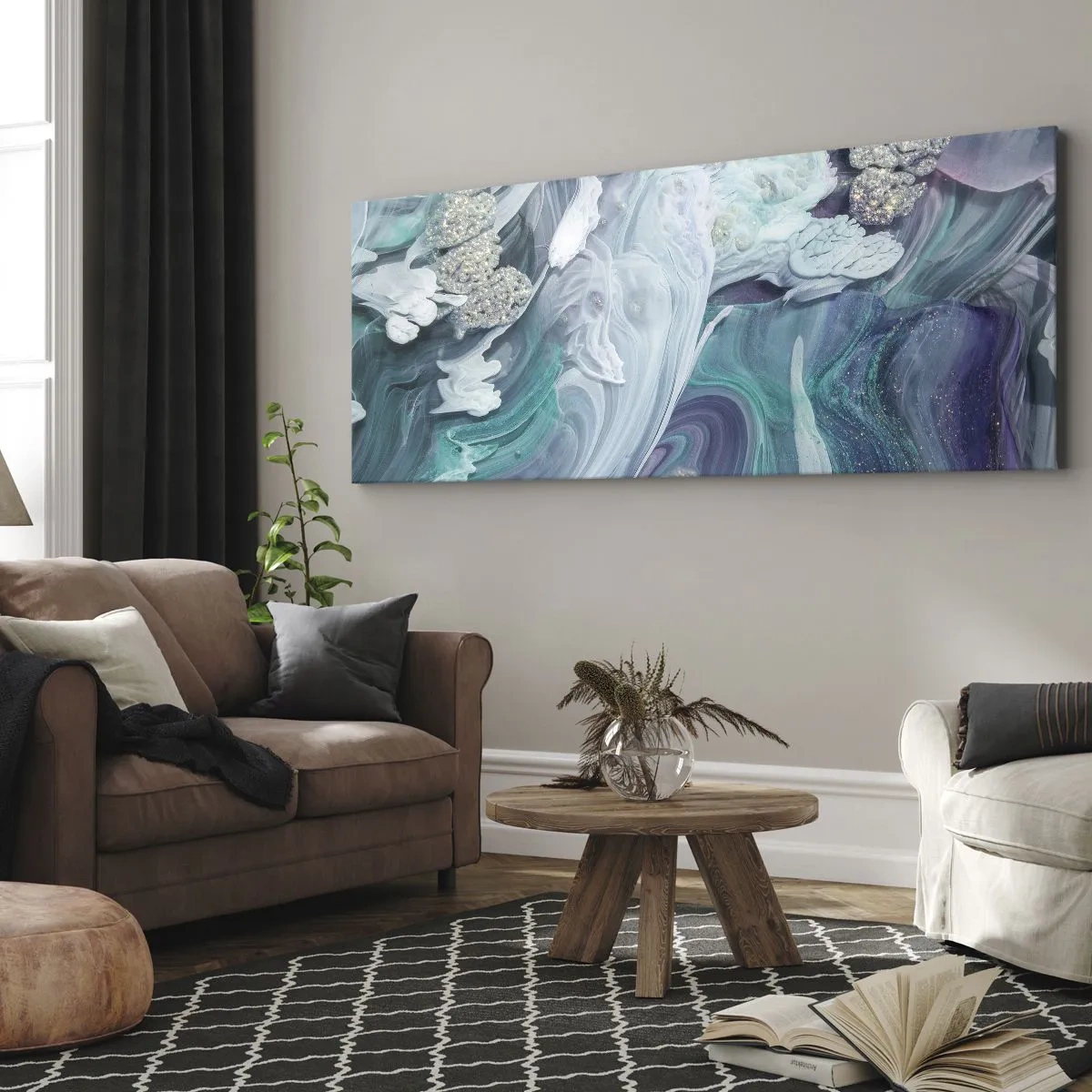 Lærredstryk - Billede på lærred - Strømme af blå - 100x40 cm