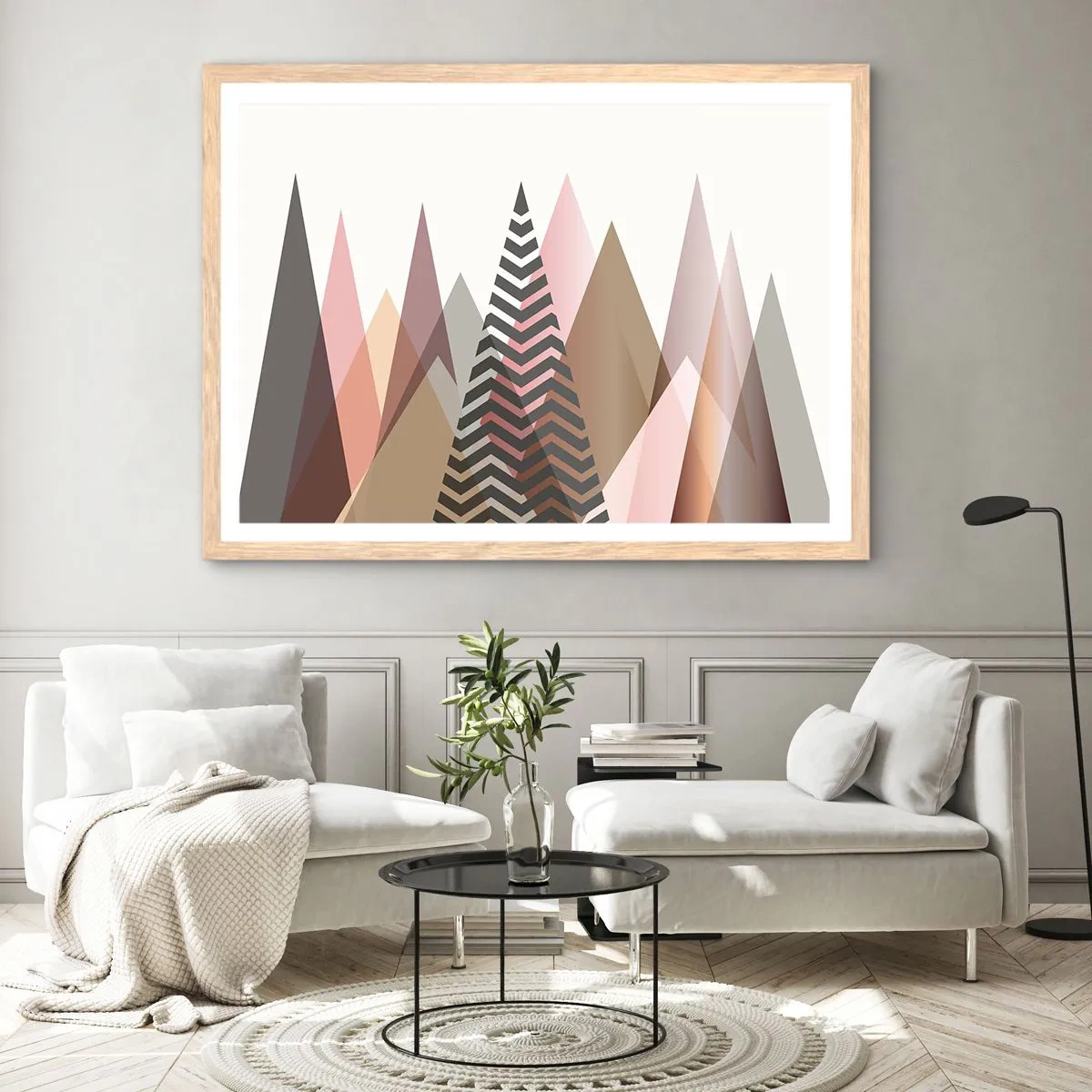 Plakat i ramme af lyst egetræ - Pyramide udsigt - 50x40 cm