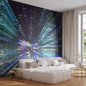 Fototapet Standard Eco - Lysets dynamik i en futuristisk by - 100x70cm - Overgang til hyperrummet - Moderne vægdekoration til stue og soveværelse ARTTOR