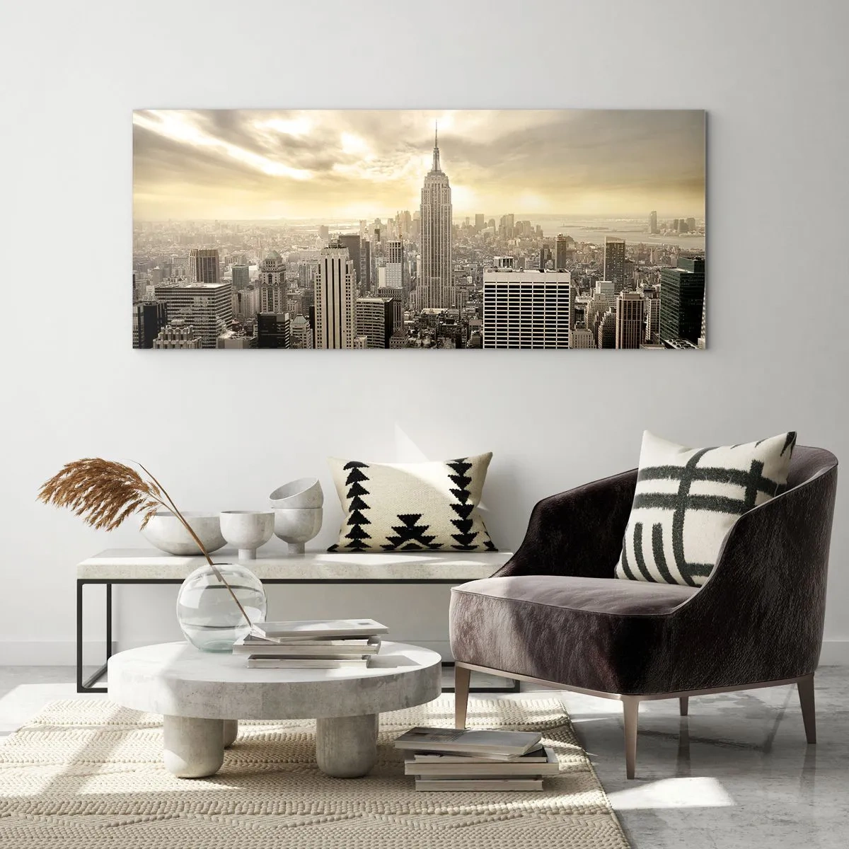 Billede på glas - New York vævet af grå - 90x30 cm