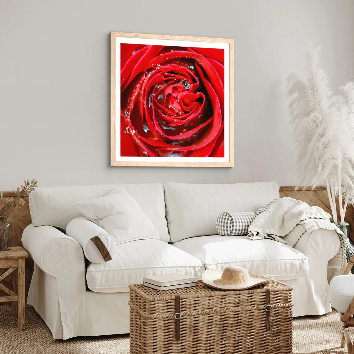 Plakat i ramme af lyst egetræ - I dråber af dug - 40x40 cm