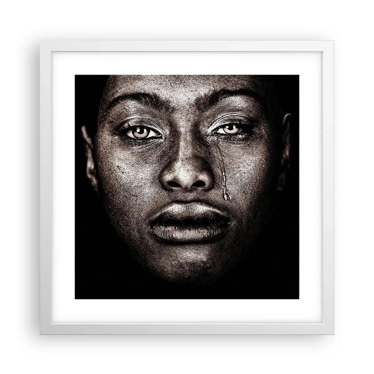 Plakat i hvid ramme - Én tåre - 40x40 cm