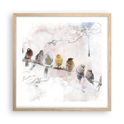 Plakat i ramme af lyst egetræ - Møde med vinger - 50x50 cm