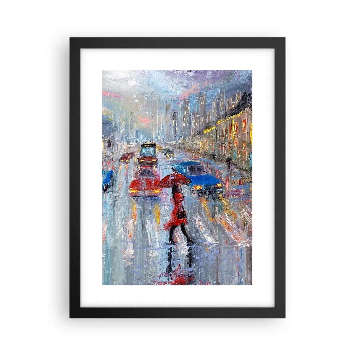 Plakat i sort ramme - Regnfuld eftermiddag i byen - 30x40 cm