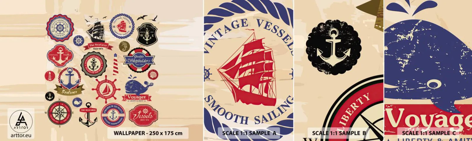 Fototapet Prøve Standard Eco - Sejlsportsbroderskab - Nautisk, Anker, Kompas - 100x30 cm