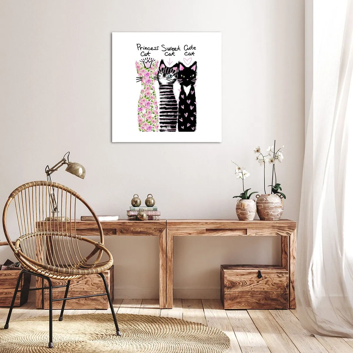 Lærredstryk - Billede på lærred - Der var tre katte - 60x60 cm