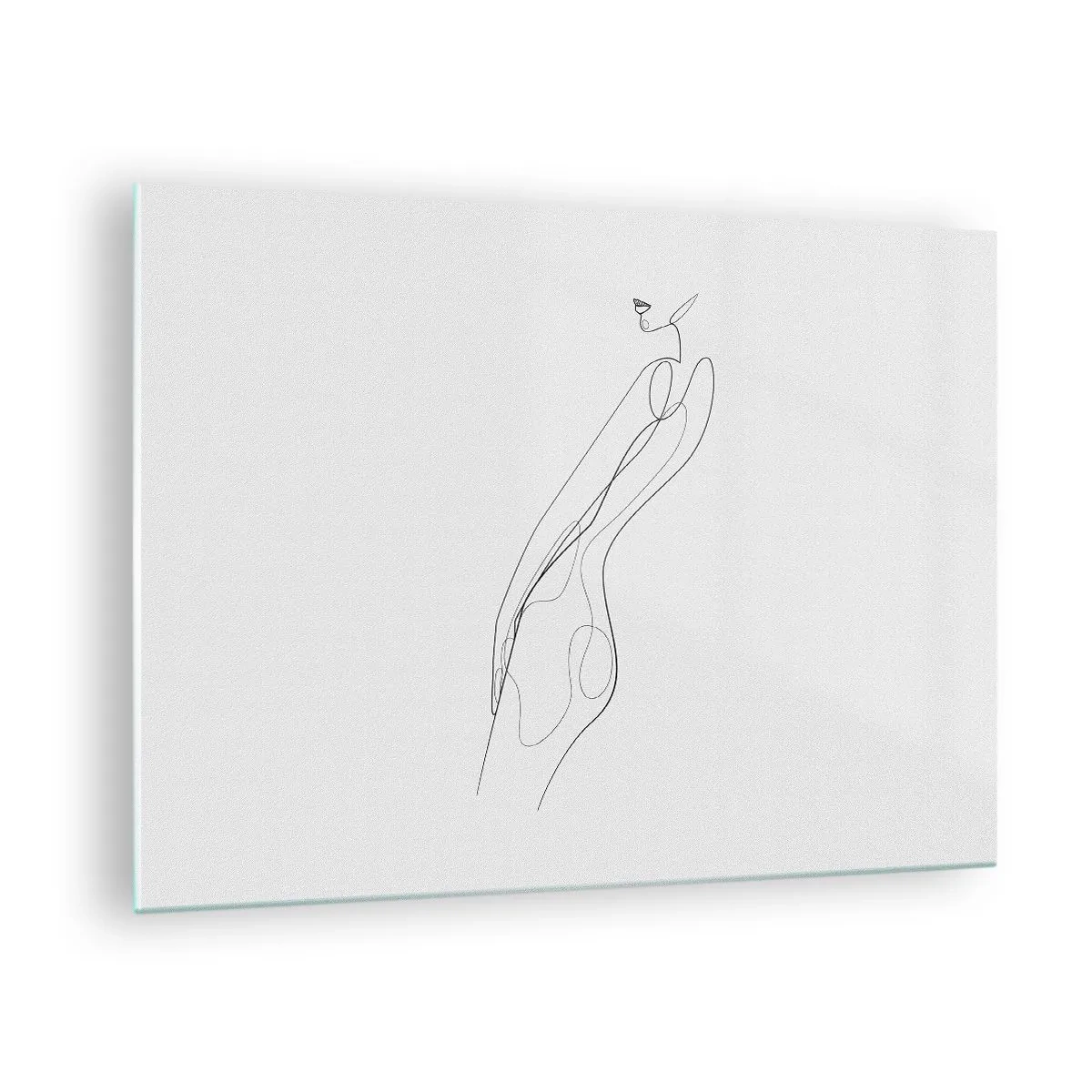 Billede på glas - En minimalistisk linje, der skildrer en kvindelig silhuet - 70x50cm - Næppe et løfte - Moderne vægdekoration til stue og soveværelse ARTTOR