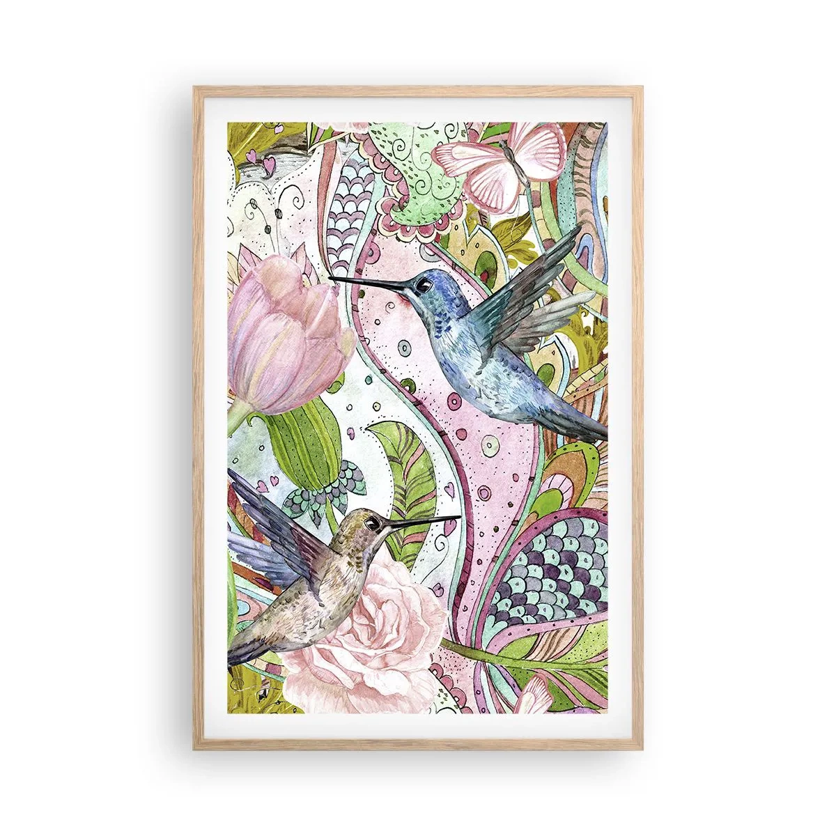 Plakat i ramme af lyst egetræ - Forviklet i vinstokkene - 61x91 cm
