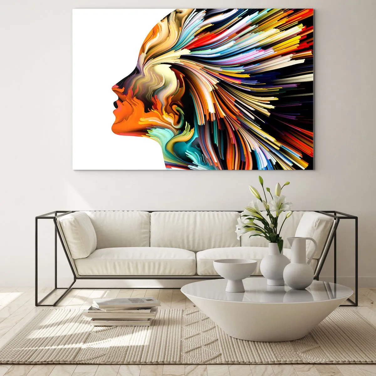 Billede på glas - En eksplosion af farver i form af en menneskelig silhuet - 70x50cm - En eksplosion af fantasi - Moderne vægdekoration til stue og soveværelse ARTTOR